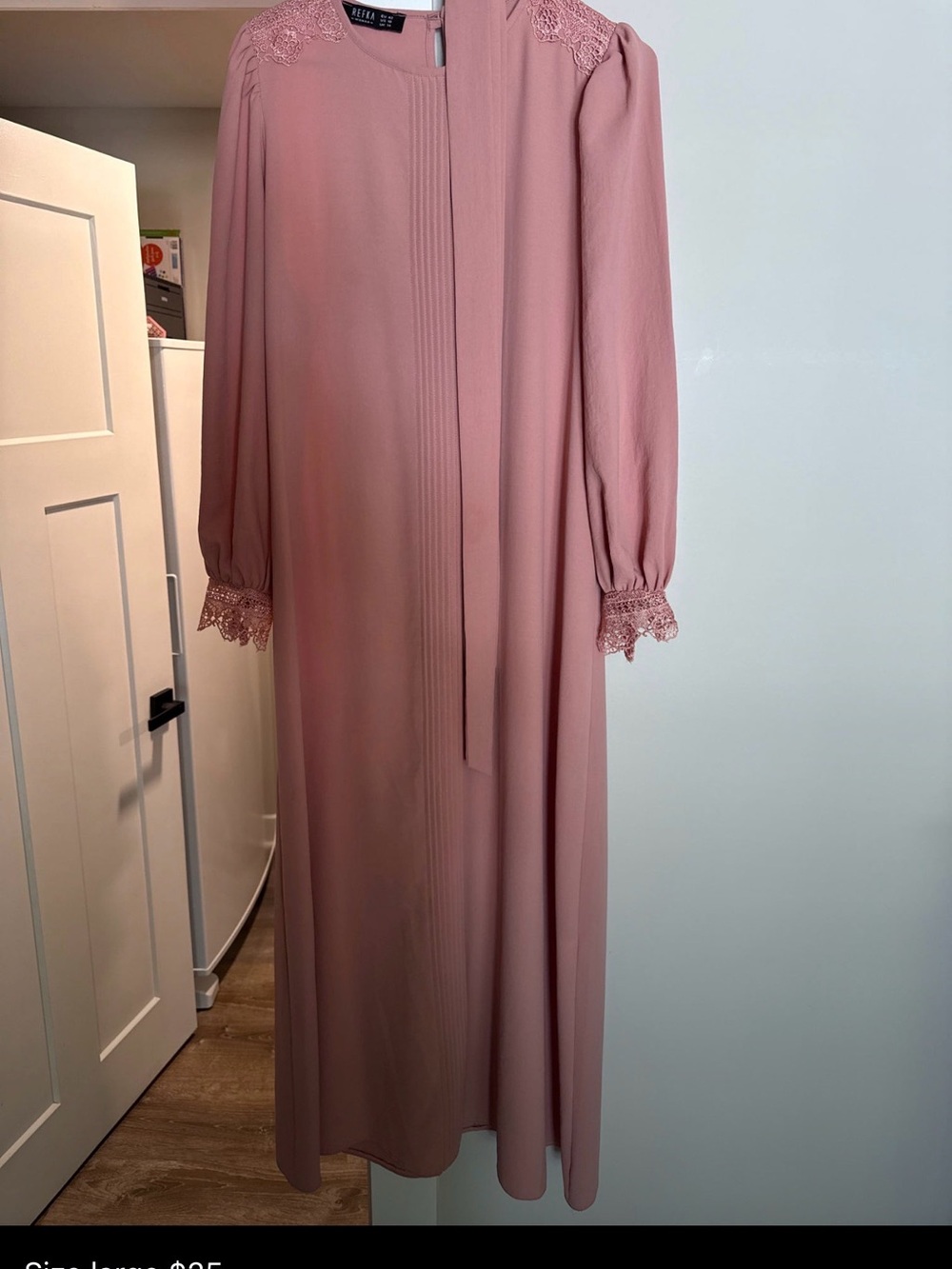 Dusty Rose Long Sleeve Maxi Dress with Lace Trim
